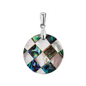 Круглая бело-зеленая подвеска с перламутром, узор клетка Подвеска,Кулон,Серебро,с вставкой Перламутр натуральный Белая,Зеленая,Синяя цвета,РОССИЯ