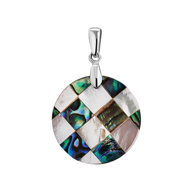 Круглая бело-зеленая подвеска с перламутром, узор клетка