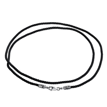 Ювелирный шнурок Гайтан черный, Шелк 2 мм с серебряным ажурным замком, Чернение