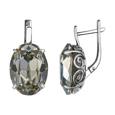 Серебряные серьги с крупным кристаллом Premium, Дымчатый, родий