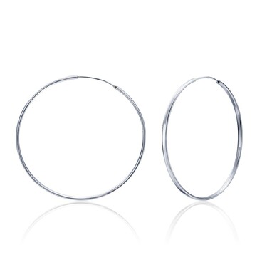 Серебряные классические плоские гладкие серьги Кольца / Конго / Круглые, диаметр 6 см, родий