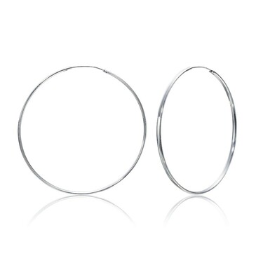 Серебряные классические плоские гладкие серьги Кольца / Конго / Круглые, 7 см, родирование