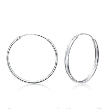 Серебряные классические плоские гладкие серьги Кольца / Конго / Круглые, диаметр 3 см, родий