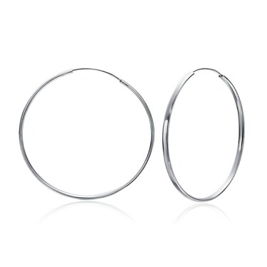 Серебряные классические плоские гладкие серьги Кольца / Конго / Круглые, диаметр 5,5 см, родирование
