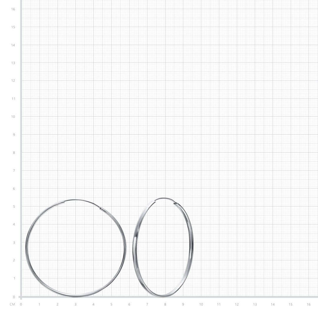 Серебряные классические плоские гладкие серьги Кольца / Конго / Круглые, диаметр 5,5 см, родирование Серьги,Серебро,с вставкой Без вставок,с замком Кольцо,Конго,КИТАЙ