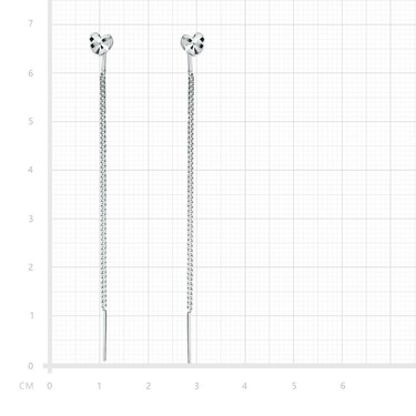 Серебряные длинные серьги Протяжки / Продевки / Цепочки / Сердце с алмазными гранями, платинирование