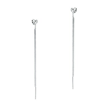 Серебряные длинные серьги Протяжки / Продевки / Цепочки / Сердце с алмазными гранями, платинирование