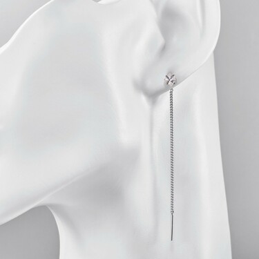 Серебряные длинные серьги Протяжки / Продевки / Цепочки с фианитами, покрытие платина