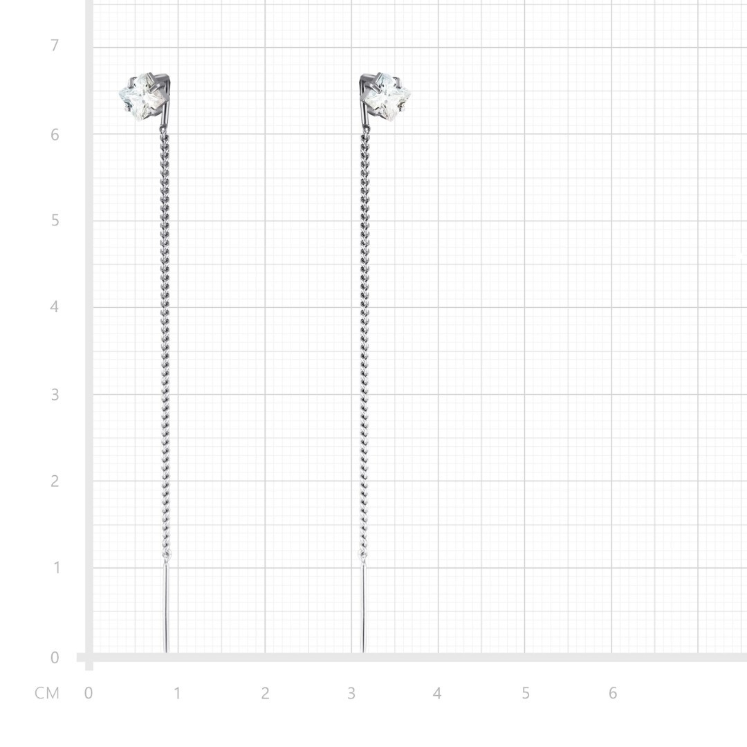 Серебряные длинные серьги Протяжки / Продевки / Цепочки с фианитами,  покрытие платина - купить в Ювелирном магазине Silveroff