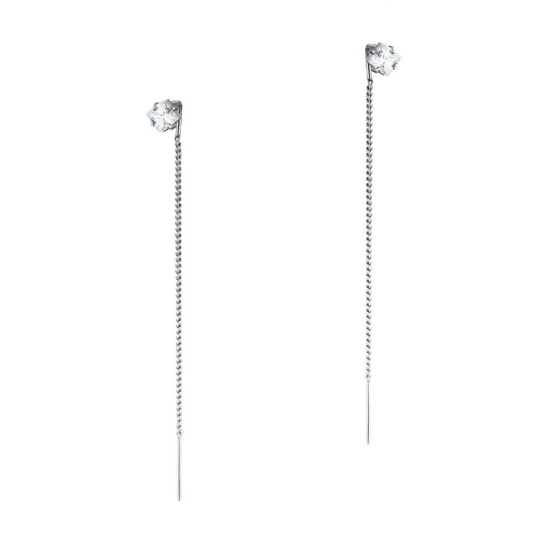 Серьги,Серьги Протяжки,Серьги Продевки,Длинные серьги,Серьги Цепочки,с вставкой Фианит,РОССИЯ