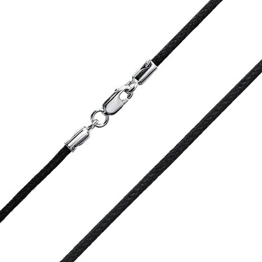 Ювелирный шнурок Гайтан черный, Хлопок 2 мм с серебряным замком, Родирование