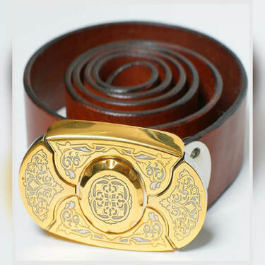 Пряжка-нож пояс «Русь-2» - «Златоустовская роспись», натуральная кожа, подарочный комплект