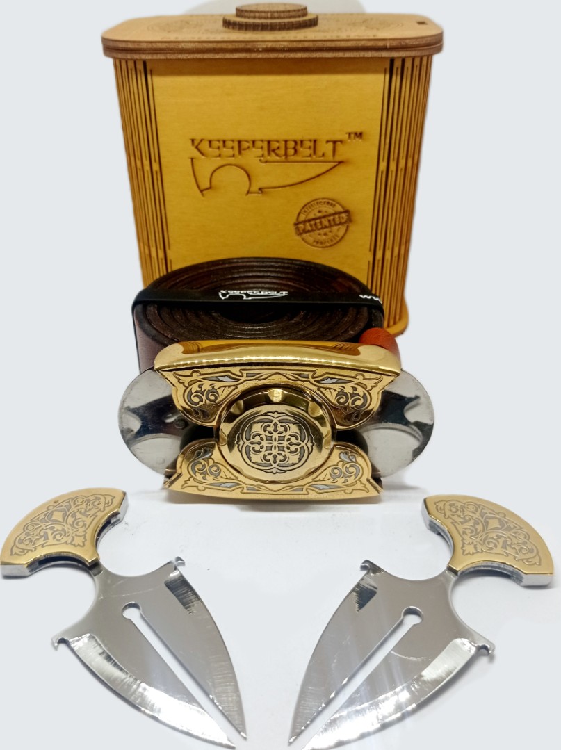 Пряжка-нож пояс «Русь-2» - «Златоустовская роспись», натуральная кожа, подарочный комплект Ремень,Сталь,Натуральная кожа,РОССИЯ