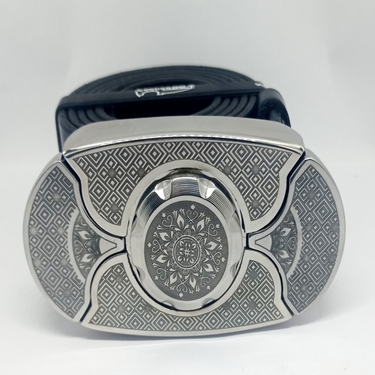 Пряжка-нож пояс «Квадро» - серия «Laser StainlessSteel», натуральная кожа, подарочный комплект