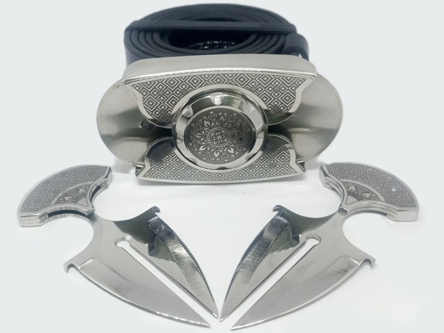 Пряжка-нож пояс «Квадро» - серия «Laser StainlessSteel», натуральная кожа, подарочный комплект Ремень,Сталь,Натуральная кожа,РОССИЯ