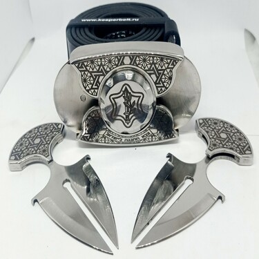 Пряжка-нож пояс «Израиль» - серия «Laser StainlessSteel», натуральная кожа, подарочный комплект