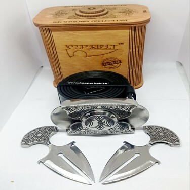 Пряжка-нож пояс «Израиль» - серия «Laser StainlessSteel», натуральная кожа, подарочный комплект