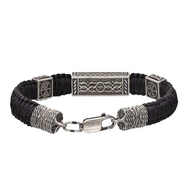 Мужской браслет текстильный с серебряными вставками 