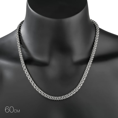 Серебряная цепь, плетение ручной бисмарк покрытие родием, ширина 6,3 мм