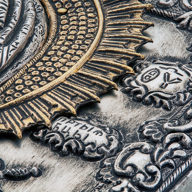 Православная икона Божией Матери Семистрельная, Антик, 14х18 см, серебро, гальваника