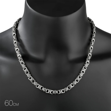 Серебряная мужская литая цепь с чернением, ширина 0,8 см