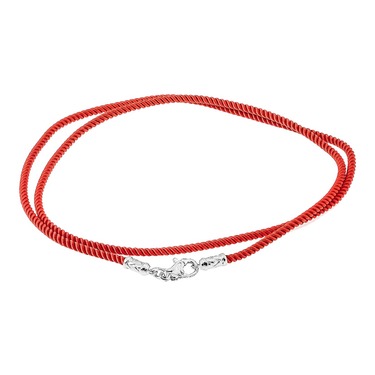 Ювелирный шнурок Гайтан красный, Шелк 3 мм с серебряным замком, Родирование