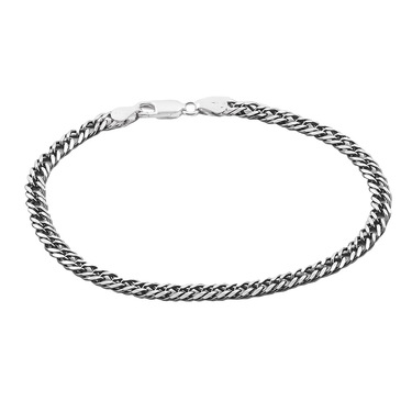 Серебряный браслет, плетение Двойной ромб с чернением, ширина 4 мм