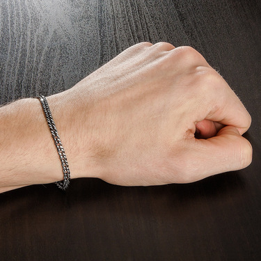 Серебряный браслет, плетение Двойной ромб с чернением, ширина 4 мм