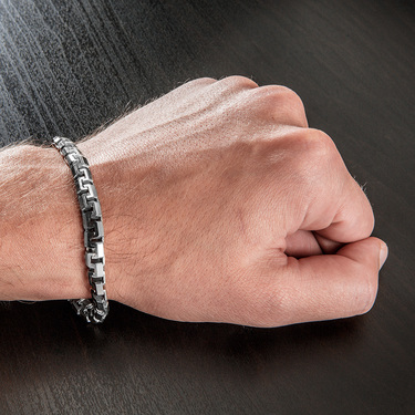 Серебряный мужской браслет, плетение Сколоченный Якорь, родирование, ширина 7 мм