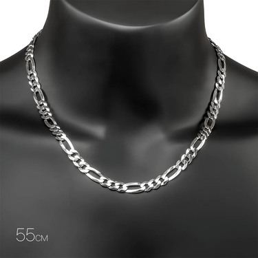 Серебряная цепочка, плетение Картье (Фигаро) 3+1, родированая, ширина 0,8 см