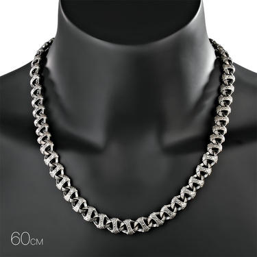 Серебряная мужская цепь панцирная с узором, ширина 1,14 см