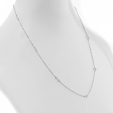 Серебряное женское колье-цепочка с циркониями, покрытие родий