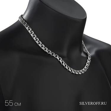 Серебряная мужская цепь, плетение Бисмарк, ширина 0,9 см, в родии