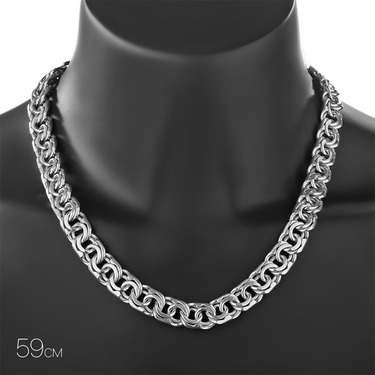 Широкая мужская серебряная цепь, ручного плетения Бисмарк, ширина 1,2 см