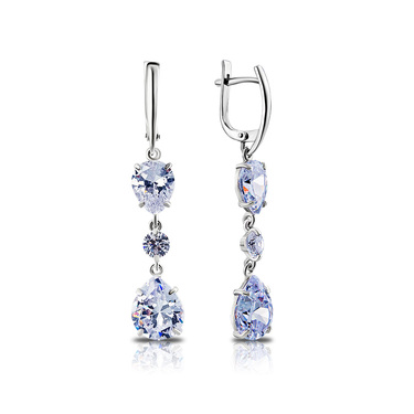 Серебряные серьги с цирконием, длина 4,9 см