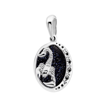 Серебряная подвеска с авантюрином, фианитами и родием, 