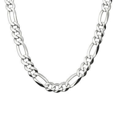 Серебряная цепочка плетение Картье (Фигаро), покрытие родием, ширина 1 см