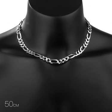 Серебряная цепочка плетение Картье (Фигаро), покрытие родием, ширина 1 см