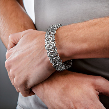 Серебряный мужской браслет, плетение Рамзес, родий, замок коробочка, ширина 1,7 см