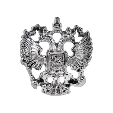 Серебряный значок большой Герб России Двуглавый орел, чернение