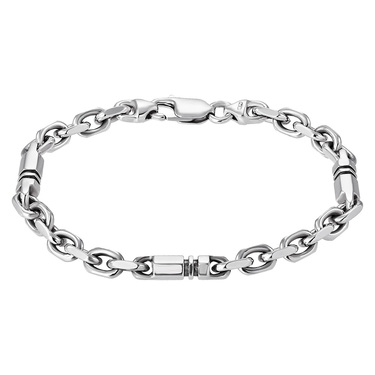 Серебряный мужской браслет, плетение якорное со вставками, родий, ширина 6 мм