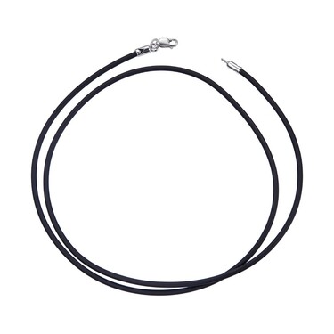 Ювелирный шнурок Гайтан черный, Каучук 2 мм с серебряным замком, Родирование