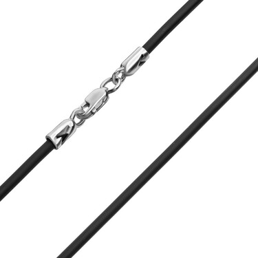Ювелирный шнурок Гайтан черный, Каучук 2 мм с серебряным замком, Родирование