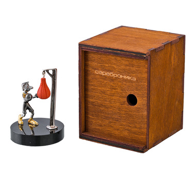 Серебряная фигурка боксер у груши, родий, позолота