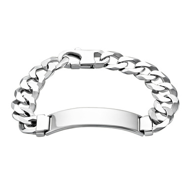 Серебряный браслет с вставкой под гравировку, плетение Панцирь, покрытие родий, ширина 1,3 см