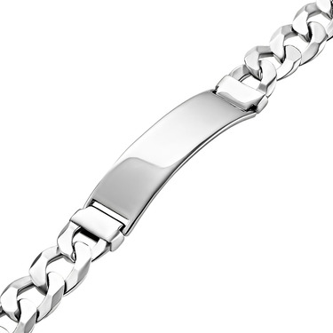 Серебряный браслет с вставкой под гравировку, плетение Панцирь, покрытие родий, ширина 1,3 см