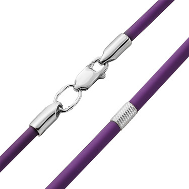 Ювелирный шнурок Гайтан фиолетовый, Каучук 3 мм с серебряным замком, Родирование
