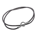 Ювелирный шнурок Гайтан черный, Натуральная плетеная кожа 3 мм с серебряным замком, Чернение Шнурок,Гайтана,Серебро,Натуральная кожа,с вставкой Без вставок,с замком Карабинный,РОССИЯ