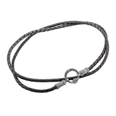 Ювелирный шнурок Гайтан черный, Натуральная плетеная кожа 3 мм с серебряным замком, Чернение