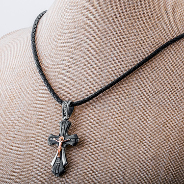 Ювелирный шнурок Гайтан черный, Натуральная плетеная кожа 3 мм с серебряным замком, Чернение